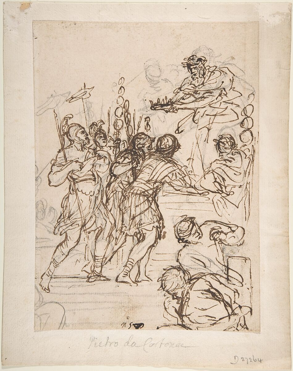 Study for the Age of Bronze, Pietro da Cortona (Pietro Berrettini)  Italian, Pen and brown ink, over black chalk