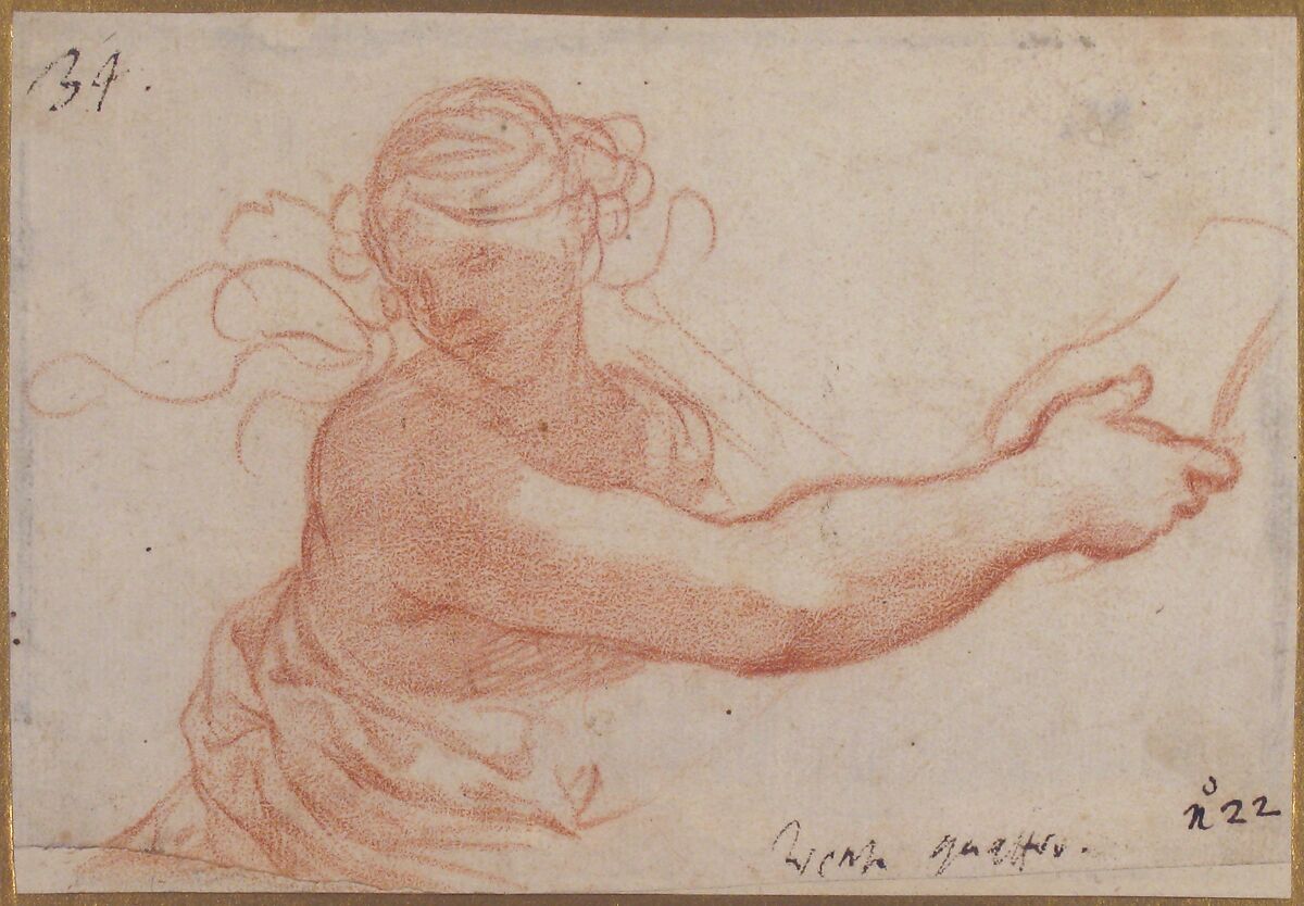 Study for the Allegory of Religion, Pietro da Cortona (Pietro Berrettini) (Italian, Cortona 1596–1669 Rome), Red chalk, glued onto a light cardboard mount
