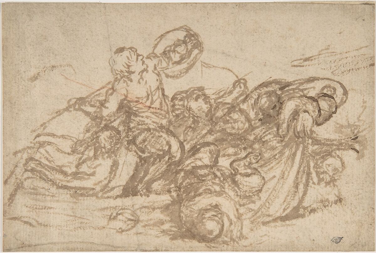 Sea Battle, Pietro da Cortona (Pietro Berrettini) (Italian, Cortona 1596–1669 Rome), Brush and brown wash 