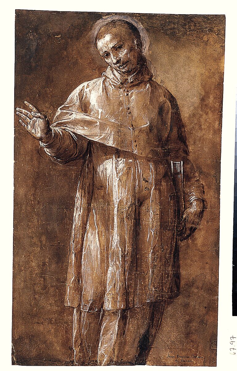 Saint Charles Borromeo, Giovanni Battista Crespi ("Il Cerano") (Italian, Cerano (?) near Novara ca. 1575–1632 Milan), Pen and brown ink, brush and brown wash, highlighted with white, on brown-washed paper