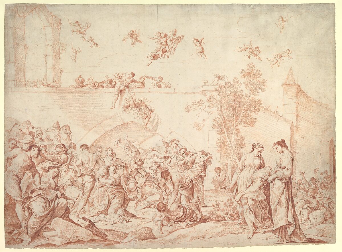 The Massacre of the Innocents, Giuseppe Maria Crespi (Italian, Bologna 1665–1747 Bologna), Red chalk, over traces of black chalk 