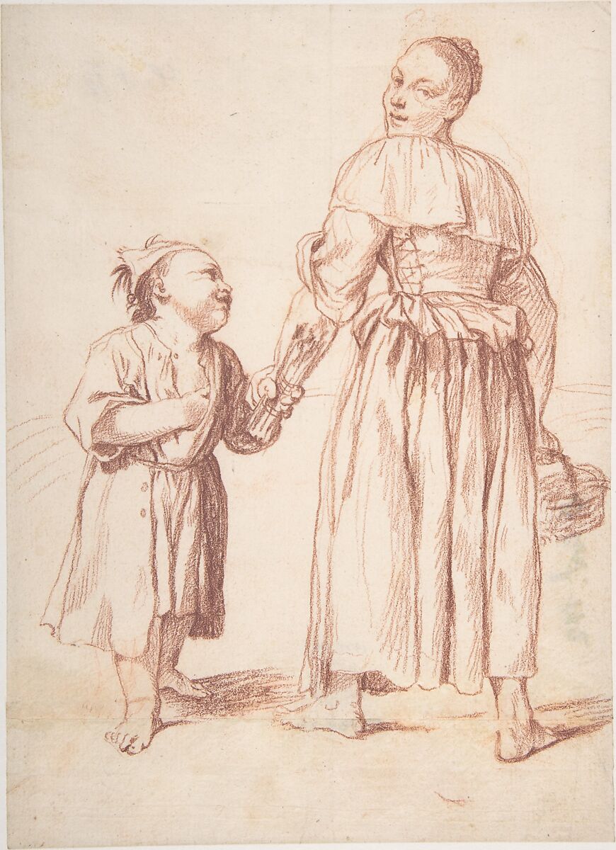 Menghina Coming from the Garden Meets Cacasenno, Giuseppe Maria Crespi (Italian, Bologna 1665–1747 Bologna), Red chalk