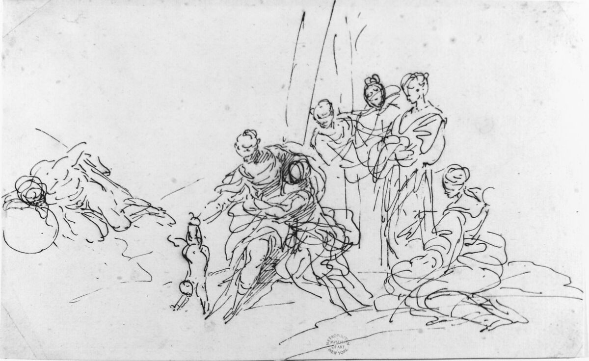 Thetis Dipping the Infant Achilles into the Waters of the Styx, Donato Creti (Italian, Cremona 1671–1749 Bologna), Pen and brown ink