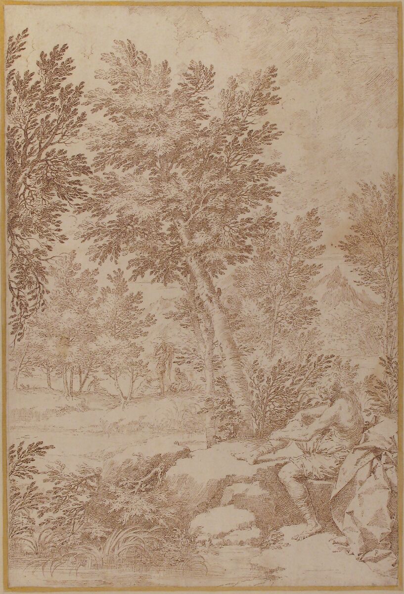 Bathers in a Wooded Landscape, Donato Creti (Italian, Cremona 1671–1749 Bologna), Pen and two shades of brown ink 