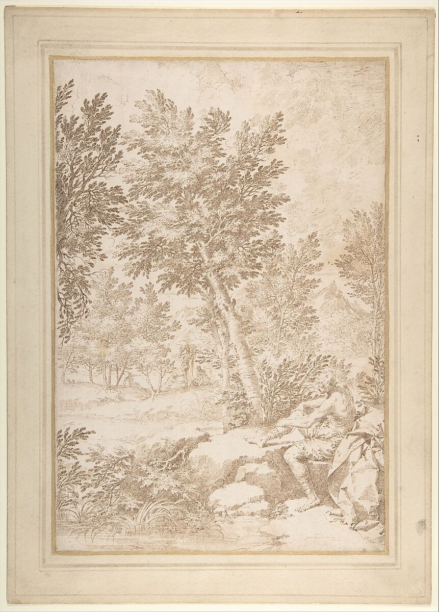 Bathers in a Wooded Landscape, Donato Creti (Italian, Cremona 1671–1749 Bologna), Pen and two shades of brown ink