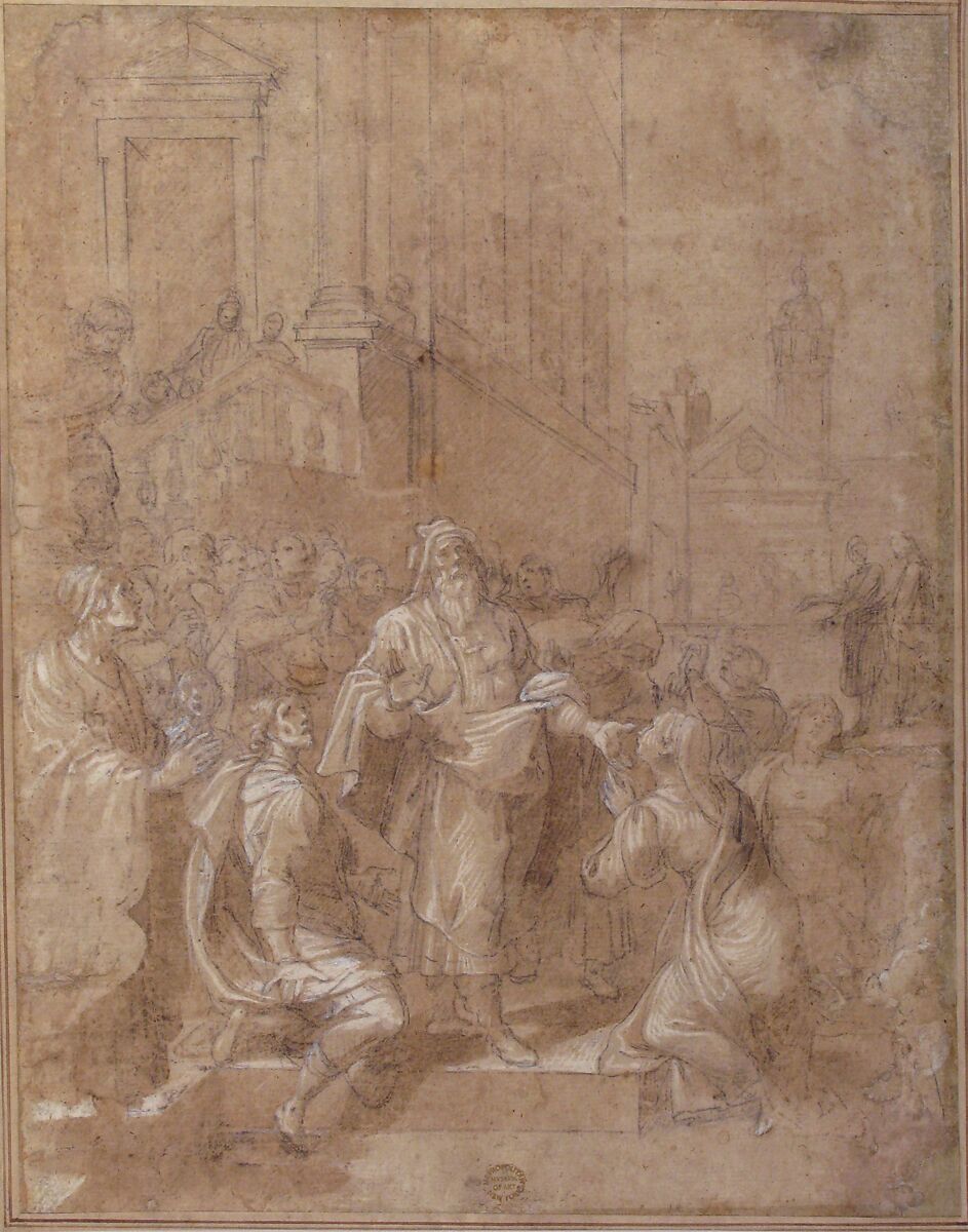 Thanksgiving, for the Acquittal of Susanna (Daniel 13:63), Baldassare Croce (Italian, Bologna 1553/58–1628 Rome), Black chalk, brush and brown wash, highlighted with white, on brownish paper 