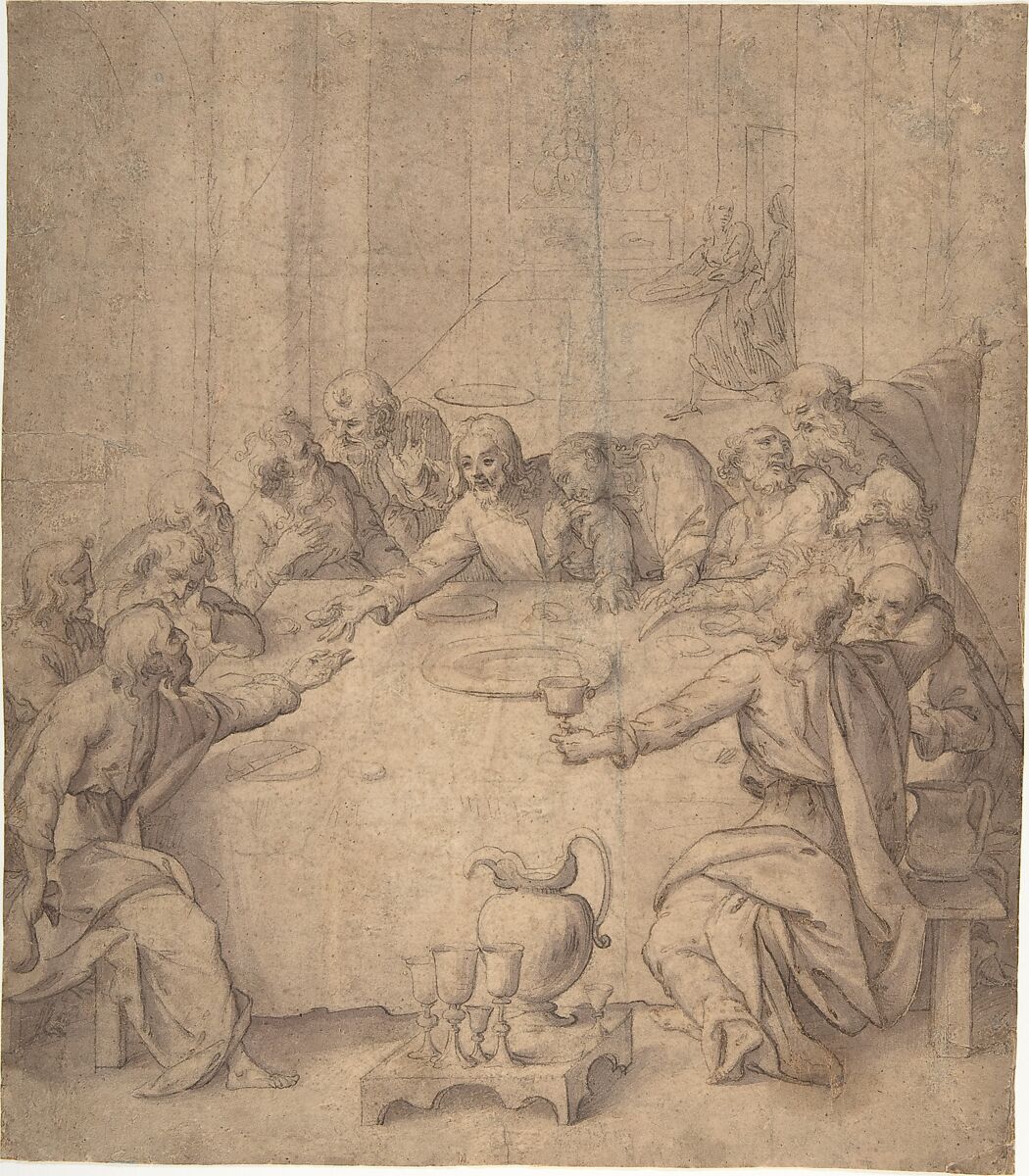 The Last Supper, Francesco Curia (Italian, documented Naples 1565/70–1608 Naples), Pen and brown ink, brush and brown wash, on beige paper 
