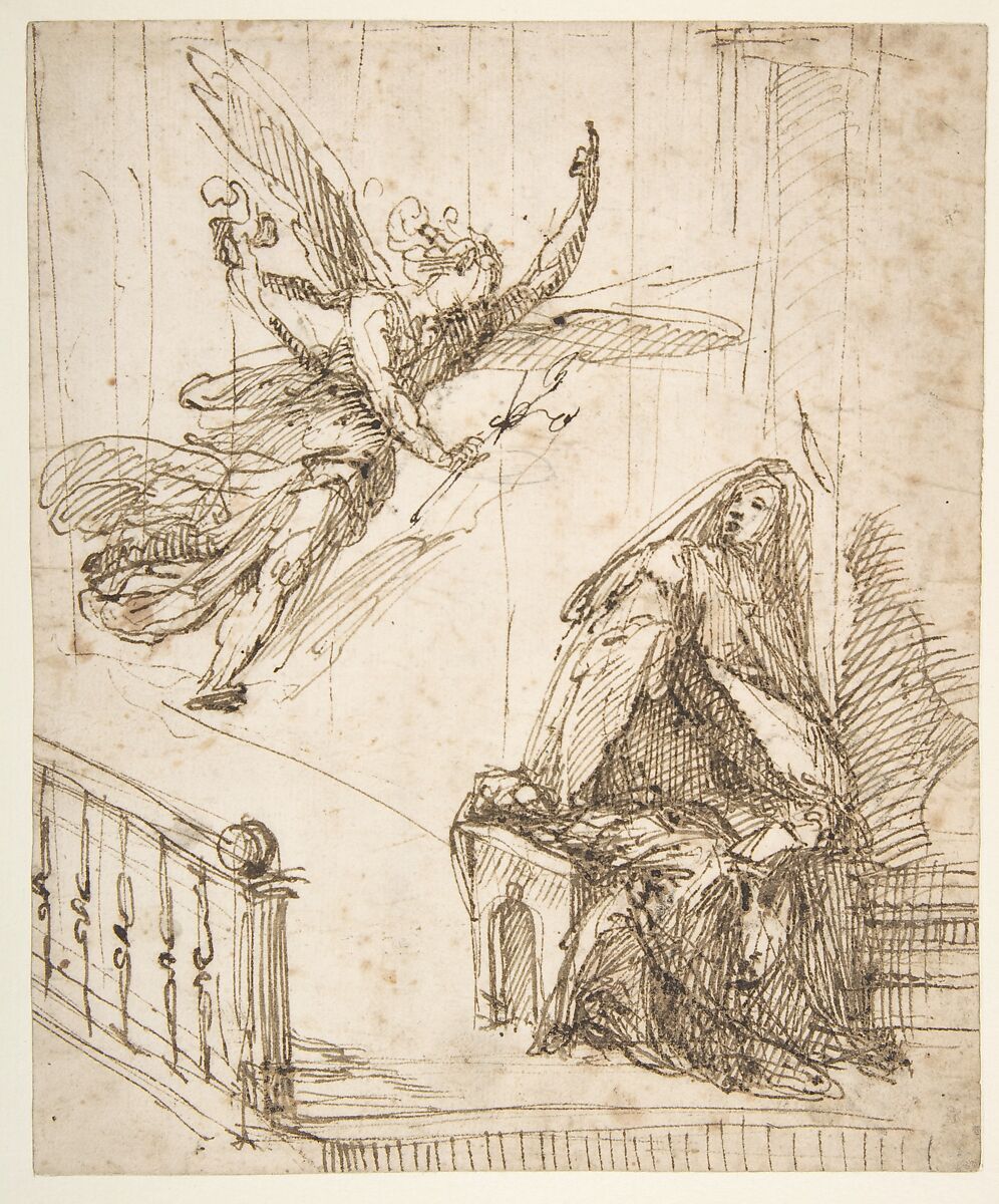 The Annunciation, Francesco Curia (Italian, documented Naples 1565/70–1608 Naples), Pen and brown ink, traces of black chalk