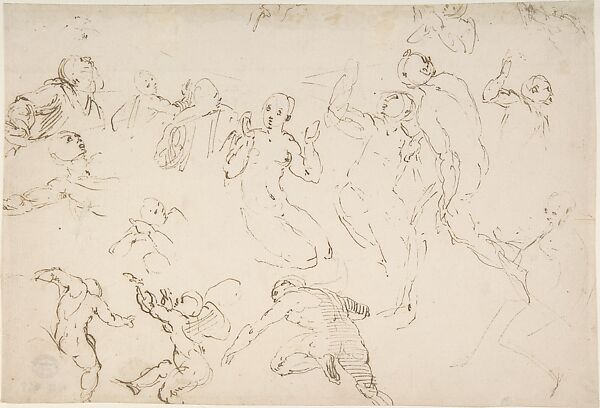 Standing and Kneeling Figures, and Studies of Flying Putti