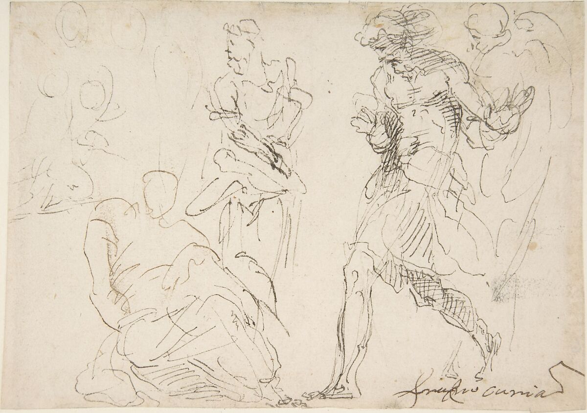 Standing and Seated Figures, Francesco Curia (Italian, documented Naples 1565/70–1608 Naples), Pen and brown ink.