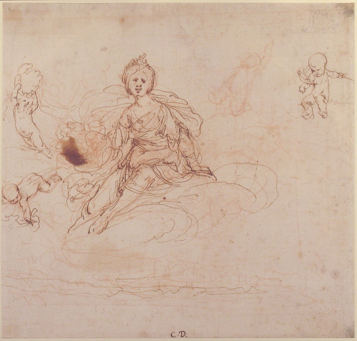 Allegorical Figure of Painting, Cesare Dandini (Italian, Florence 1596–1657 Florence), Pen and brown ink, over red chalk 