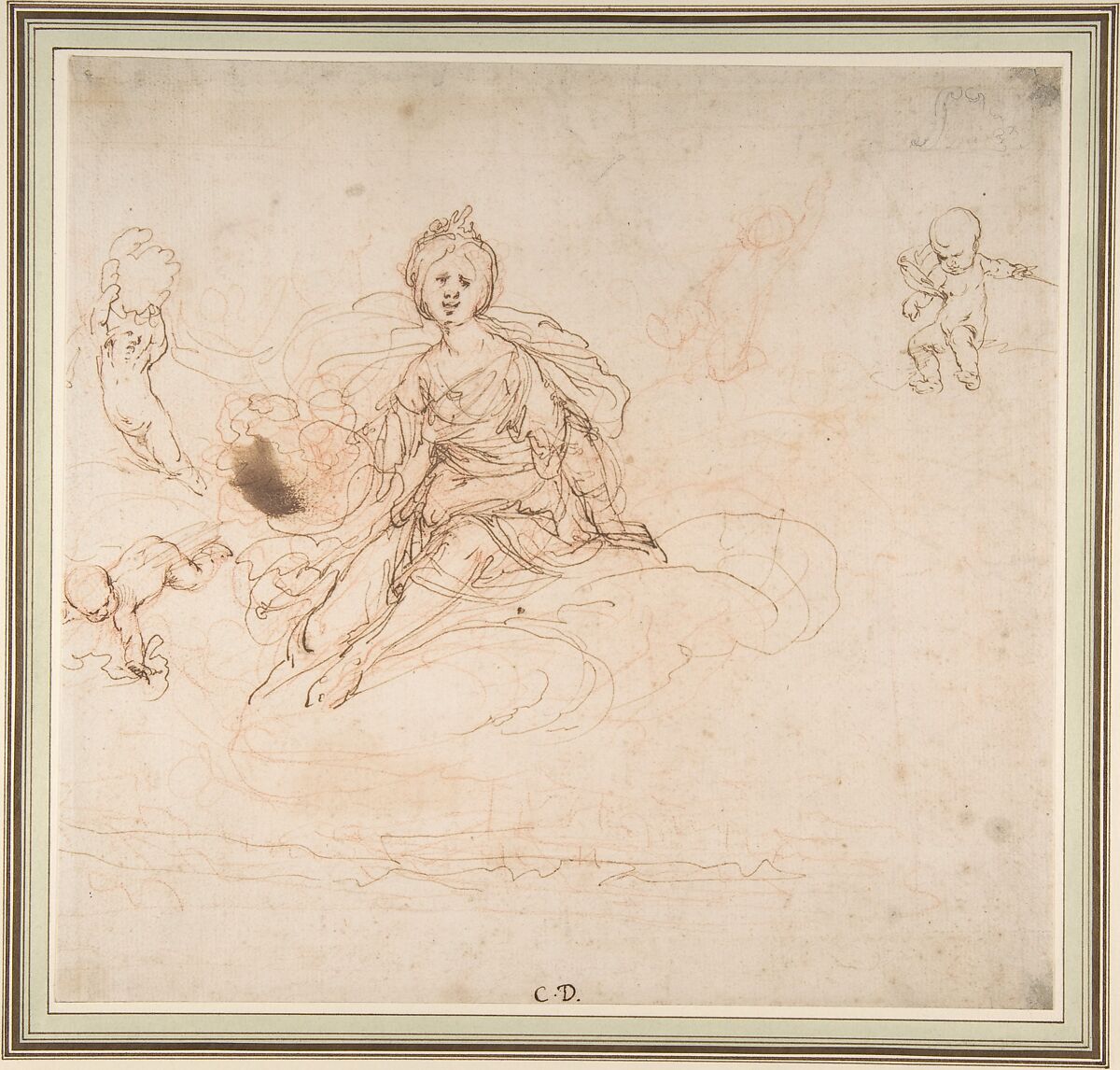 Allegorical Figure of Painting, Cesare Dandini (Italian, Florence 1596–1657 Florence), Pen and brown ink, over red chalk