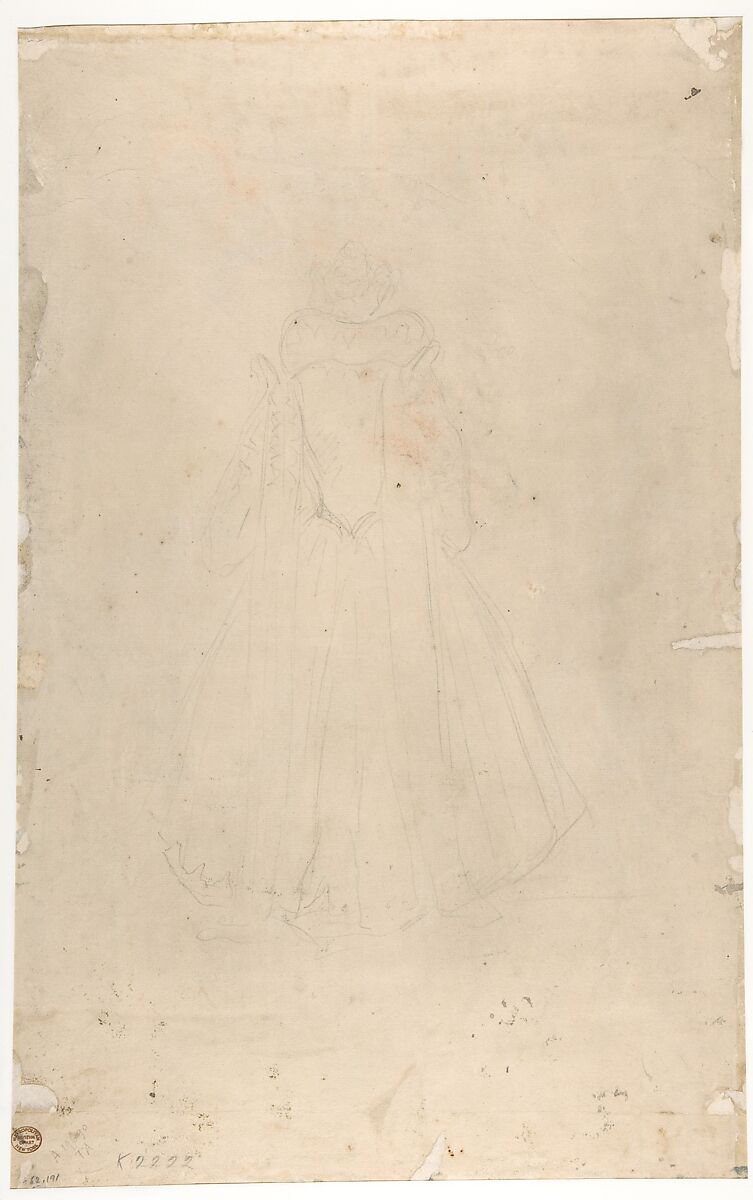 The Martyrdom of Saint Andrew (recto); Back of a Woman Wearing a Long Dress with a Ruff (verso), Gaspare Diziani (Italian, Belluno 1689–1767 Venice), Pen and brown ink, brush and gray and brown wash, over slight traces of lead or graphite (recto).  Drawing executed with arched top. Framing lines and additional arched top framing lines in pen and brown ink. Graphite (verso)