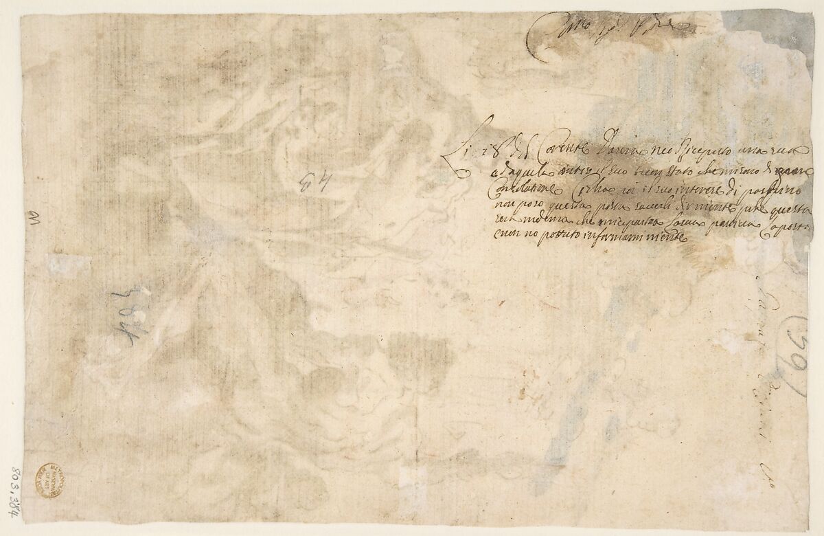 Hercules and Omphale, Gaspare Diziani (Italian, Belluno 1689–1767 Venice), Pen and brown ink, brush and brown wash, over red chalk; squared in black chalk