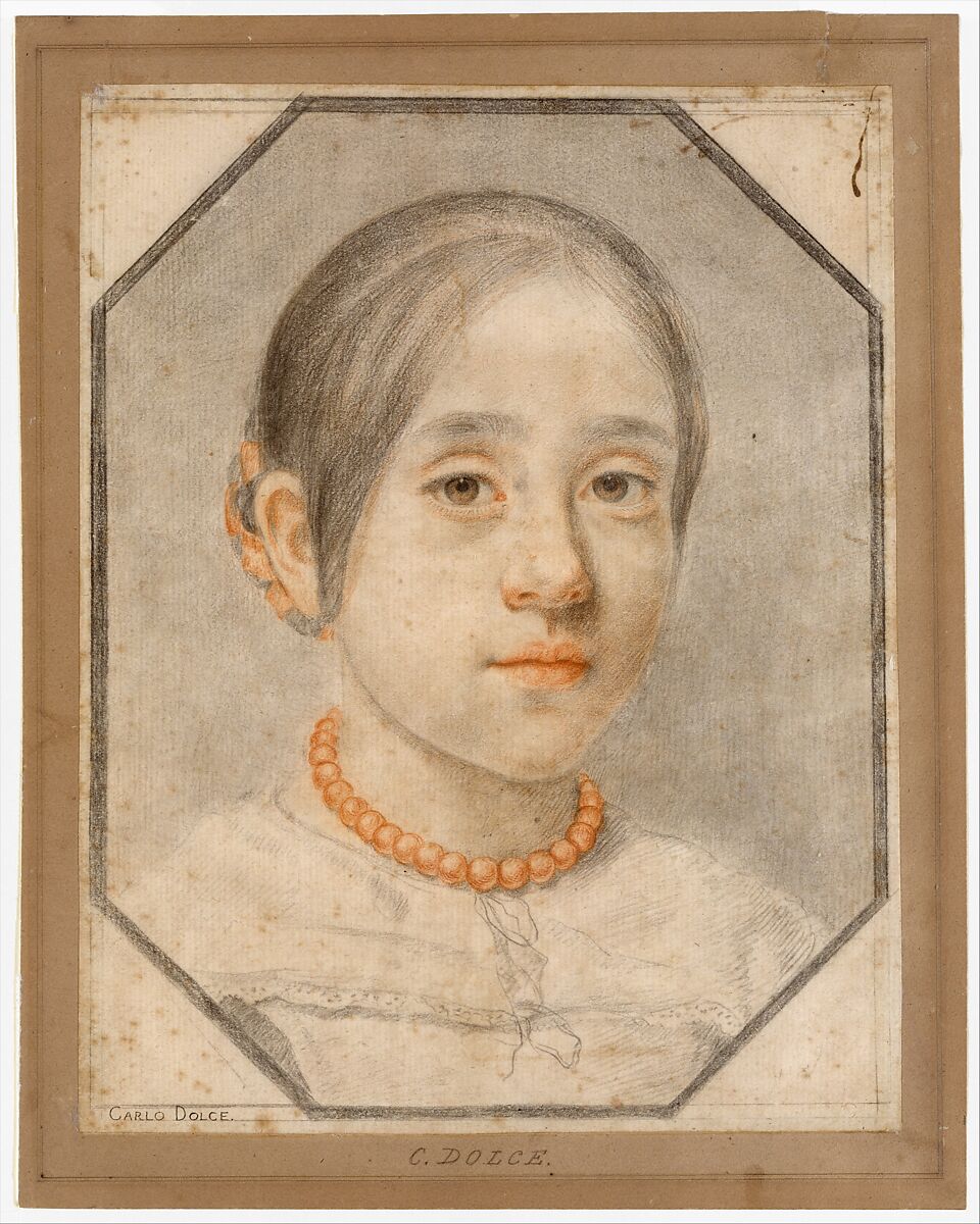 Portrait of the Artist's Daughter Agata Dolci, Carlo Dolci (Italian, Florence 1616–1687 Florence), Red and black chalk on pale gray paper 