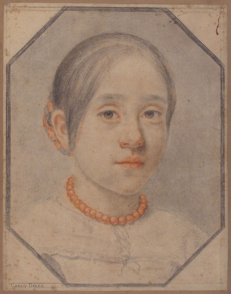 Portrait of the Artist's Daughter Agata Dolci, Carlo Dolci (Italian, Florence 1616–1687 Florence), Red and black chalk on pale gray paper