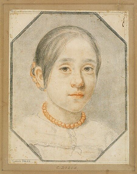 Portrait of the Artist's Daughter Agata Dolci, Carlo Dolci (Italian, Florence 1616–1687 Florence), Red and black chalk on pale gray paper