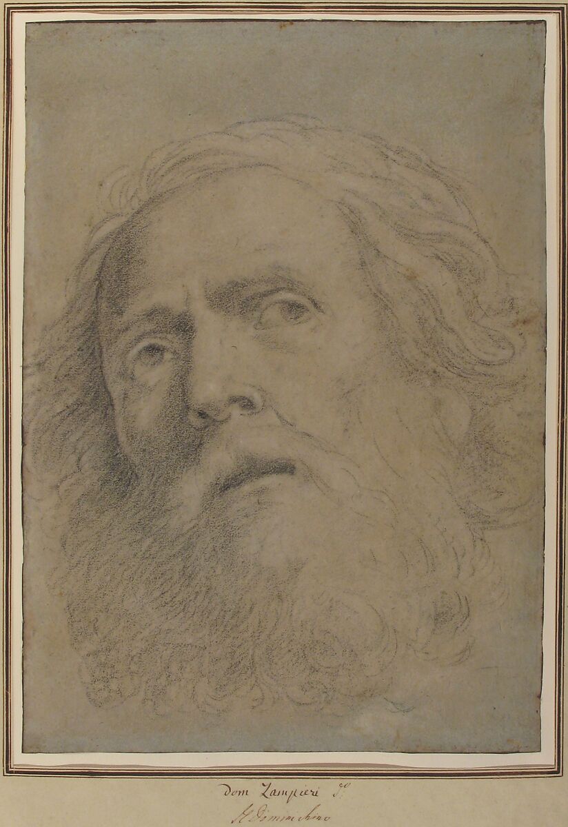Head of a Bearded Man, Domenichino (Domenico Zampieri) (Italian, Bologna 1581–1641 Naples), Black chalk, highlighted with white chalk