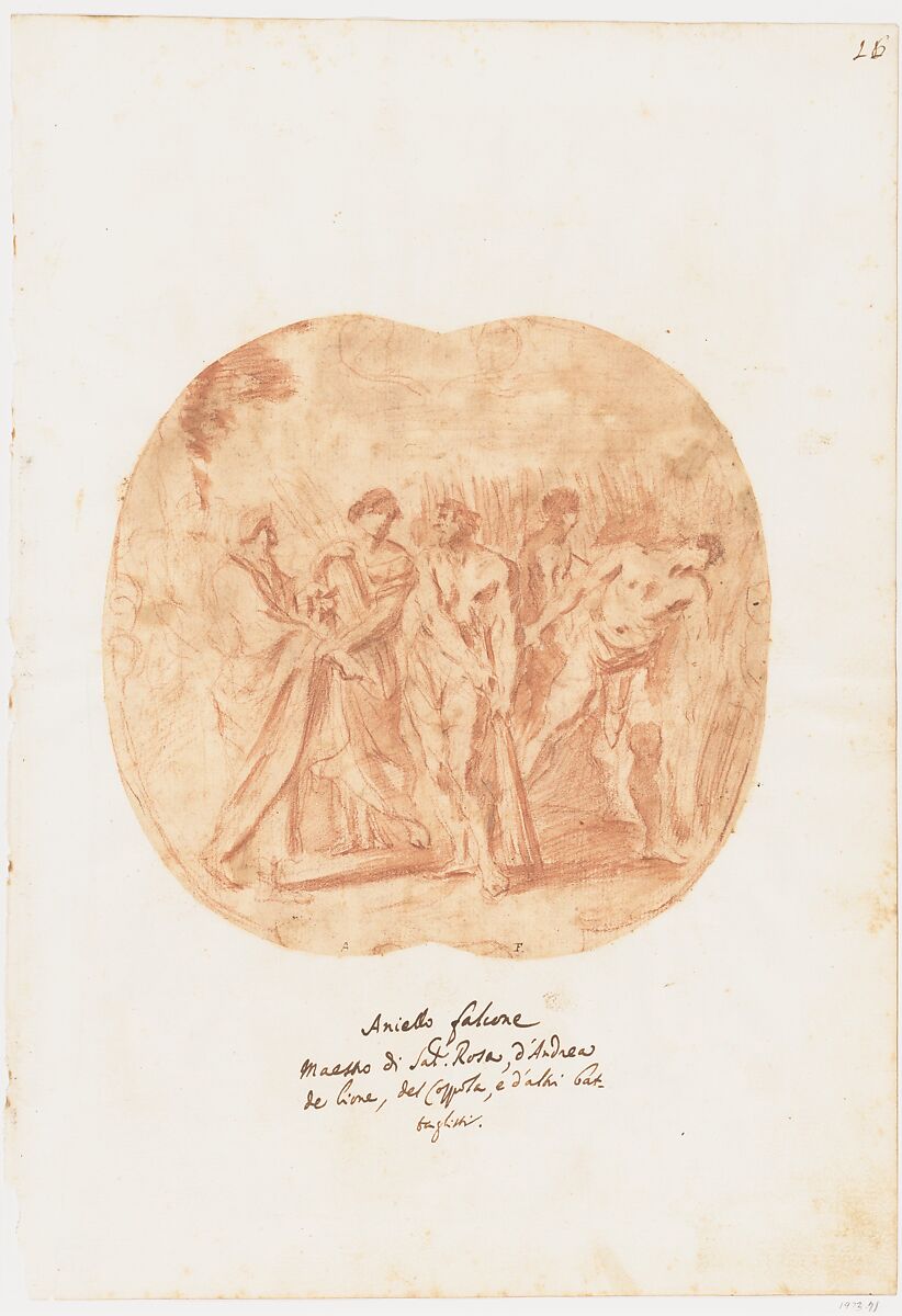 Ruth and Boaz, Aniello Falcone (Italian, Naples 1607–1656 Naples), Red chalk and brush and red wash