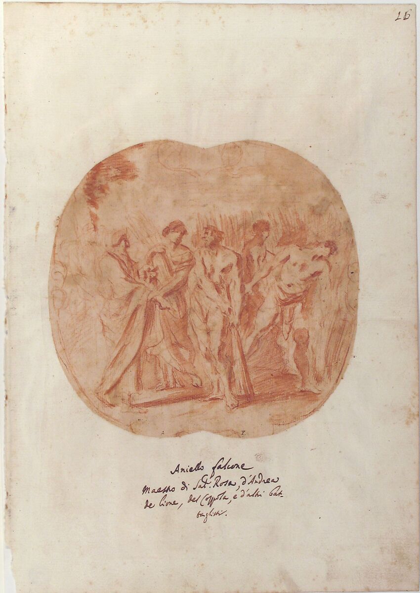 Ruth and Boaz, Aniello Falcone (Italian, Naples 1607–1656 Naples), Red chalk and brush and red wash