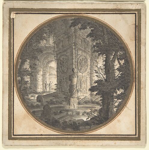 Imaginary Landscape with Classical Ruins; Fountain in Foreground