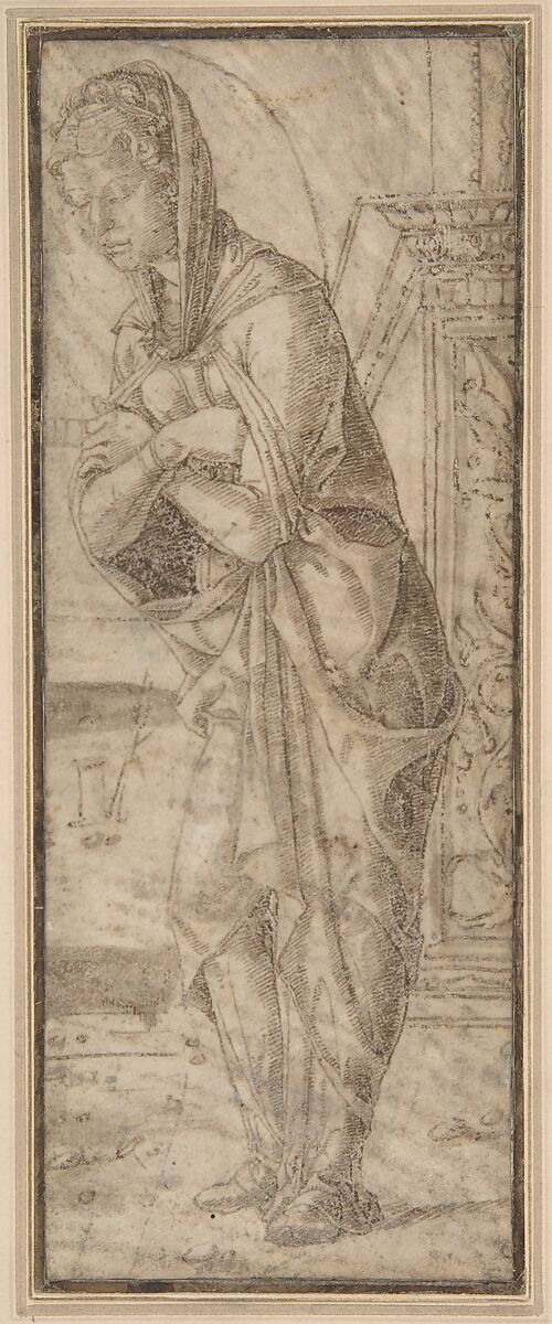 The Virgin Annunciate, Anonymous, Italian, Ferrarese, 15th century, Pen and brown ink, brush and brown wash, on parchment 