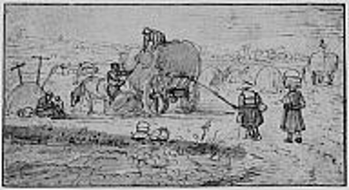 Peasants Loading Hay, Follower of Hendrick Avercamp (Dutch, Amsterdam 1585–1634 Kampen), Pen and brown and black ink, with watercolor, over black chalk; framing line in pen and brown ink