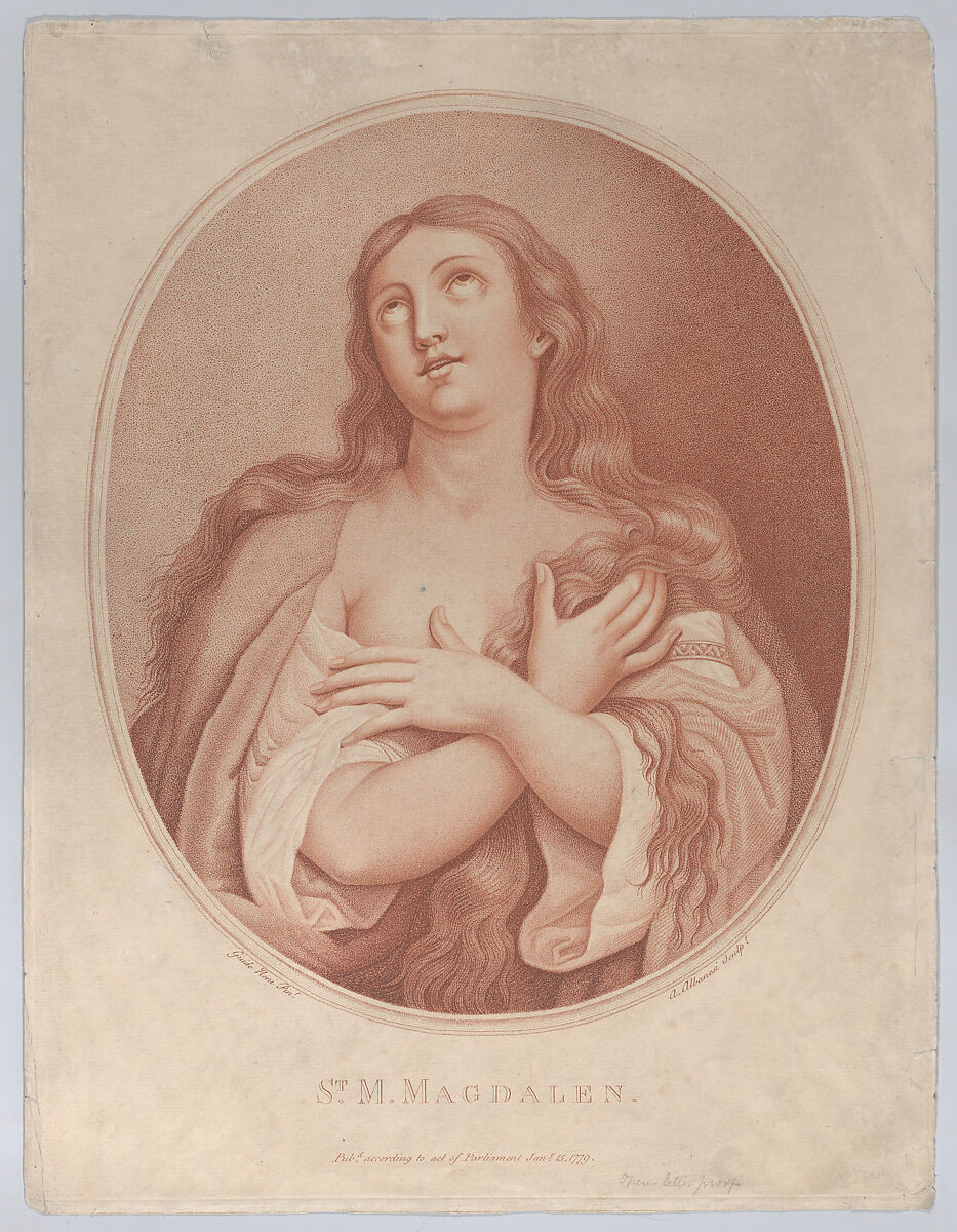 Saint Mary Magdalen, Angelo Albanesi (Italian, active London, 1779–84), Stipple engraving printed in reddish brown ink 