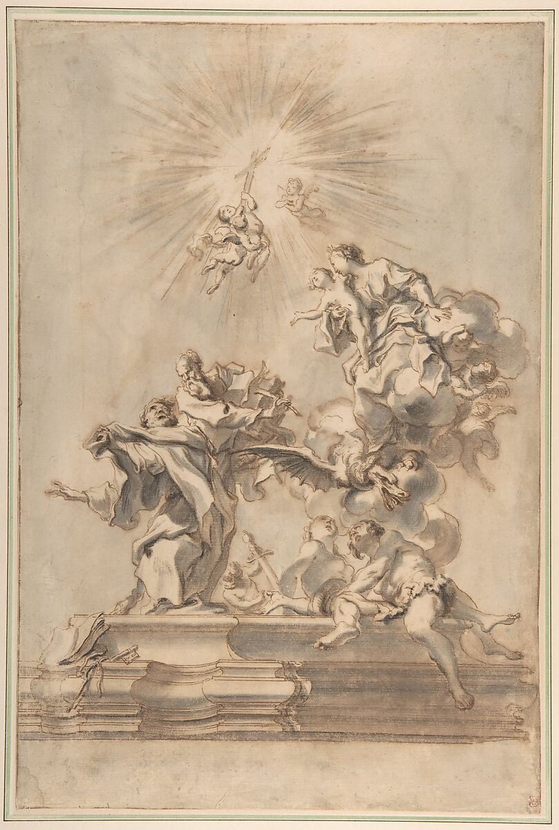 The Ascension of the Virgin, Gregorio de&#39; Ferrari (Italian, Porto Maurizio 1647–1726 Genoa), Pen and brown ink, brush and brown and gray wash 