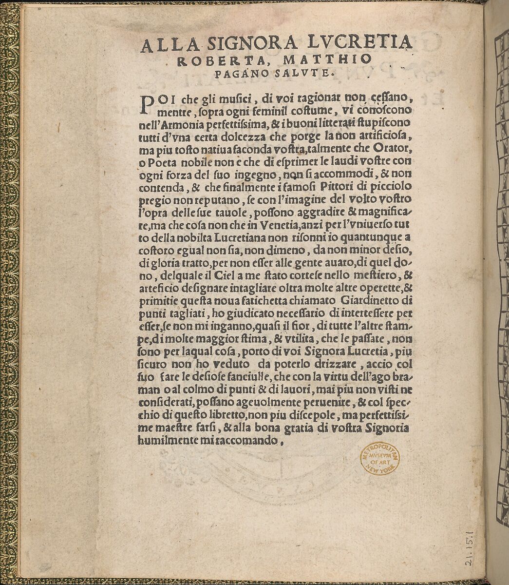 Giardineto novo di punti tagliati et gropposi per exercitio & ornamento delle donne (Venice 1554), Matteo Pagano (Italian, 1515–1588), Woodcut