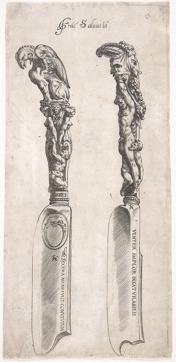 Design for Two Knife Handles, Cherubino Alberti (Zaccaria Mattia) (Italian, Borgo Sansepolcro 1553–1615 Rome), Engraving 