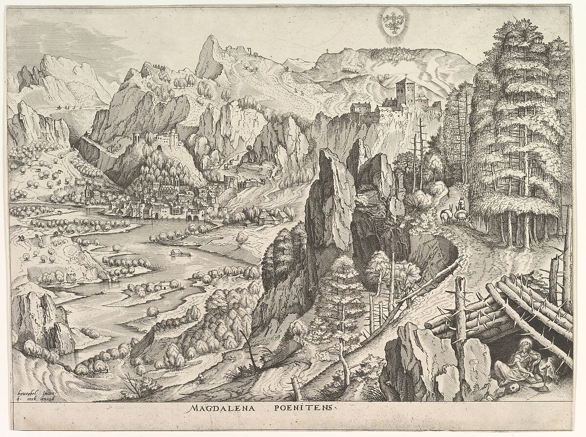 The Penitent Magdalene (Magdalena Poenitens) from The Large Landscapes, Johannes van Doetecum I  Netherlandish, Etching