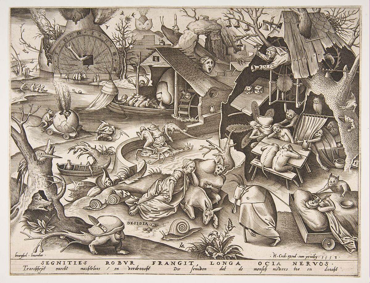 Sloth (Desidia), from the series The Seven Deadly Sins, Pieter van der Heyden  Netherlandish, Engraving