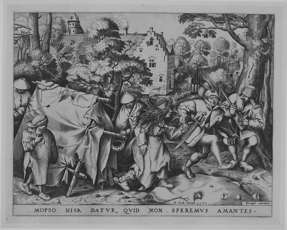 The Dirty Bride or the Marriage of Mopsus and Nisa, Pieter Bruegel the Elder (Netherlandish, Breda (?) ca. 1525–1569 Brussels), Engraving; first state of four