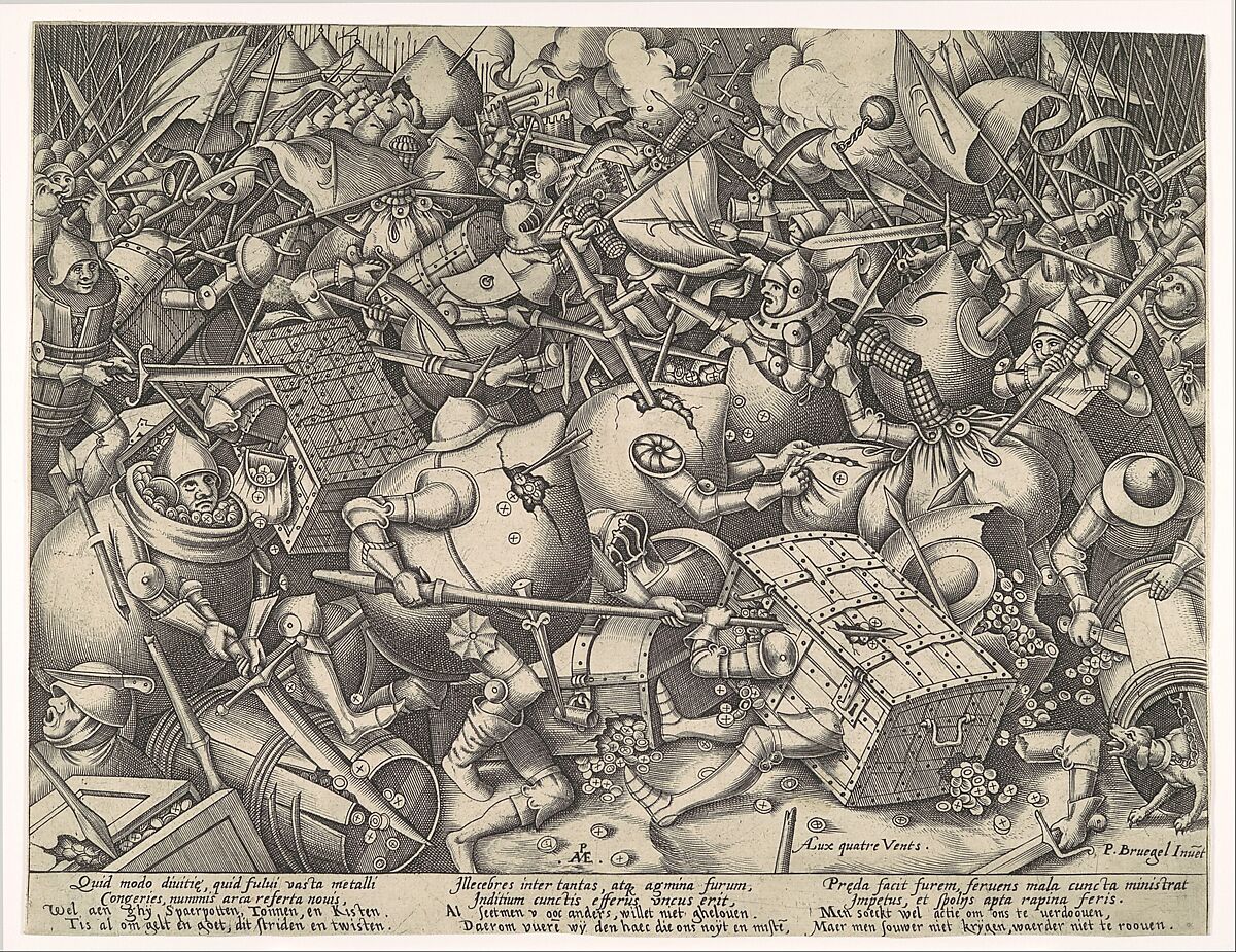 The Battle about Money, Pieter van der Heyden (Netherlandish, ca. 1525–1569), Engraving; second state of four