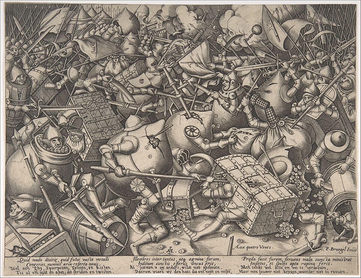 The Battle about Money, Pieter van der Heyden (Netherlandish, ca. 1525–1569), Engraving; second state of four 