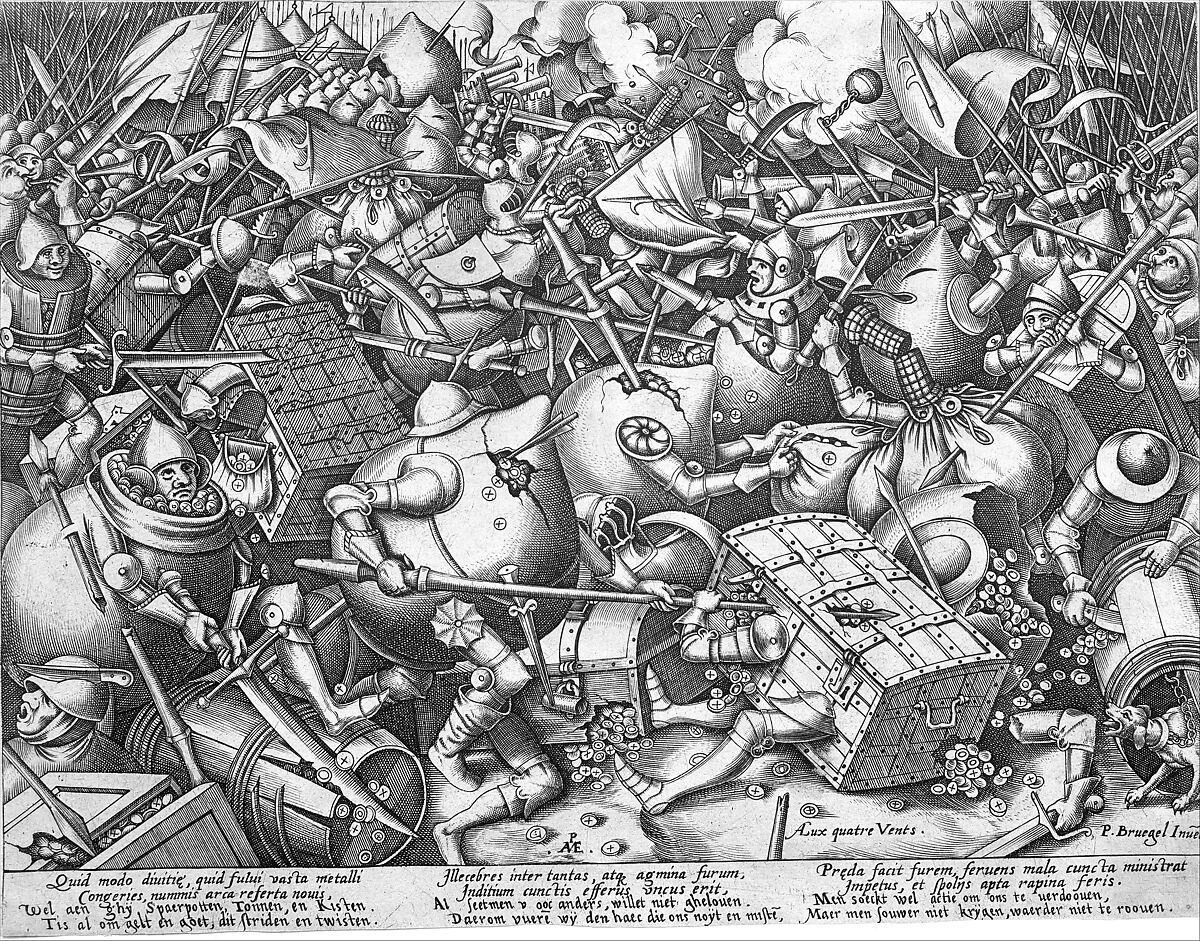 The Battle about Money, Pieter van der Heyden (Netherlandish, ca. 1525–1569), Engraving; second state of four