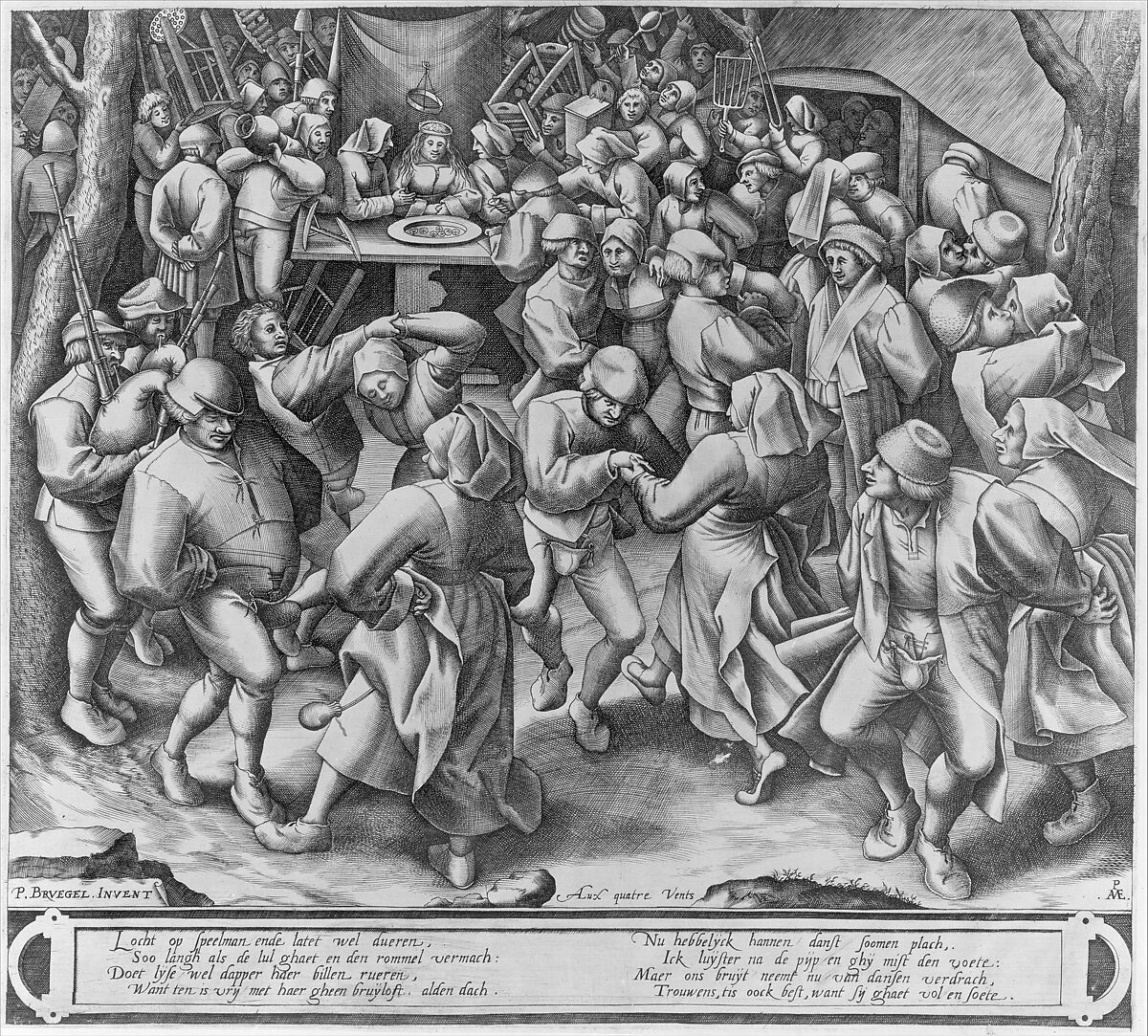 The Peasant Wedding Dance, Pieter van der Heyden (Netherlandish, ca. 1525–1569), Engraving; first state of three