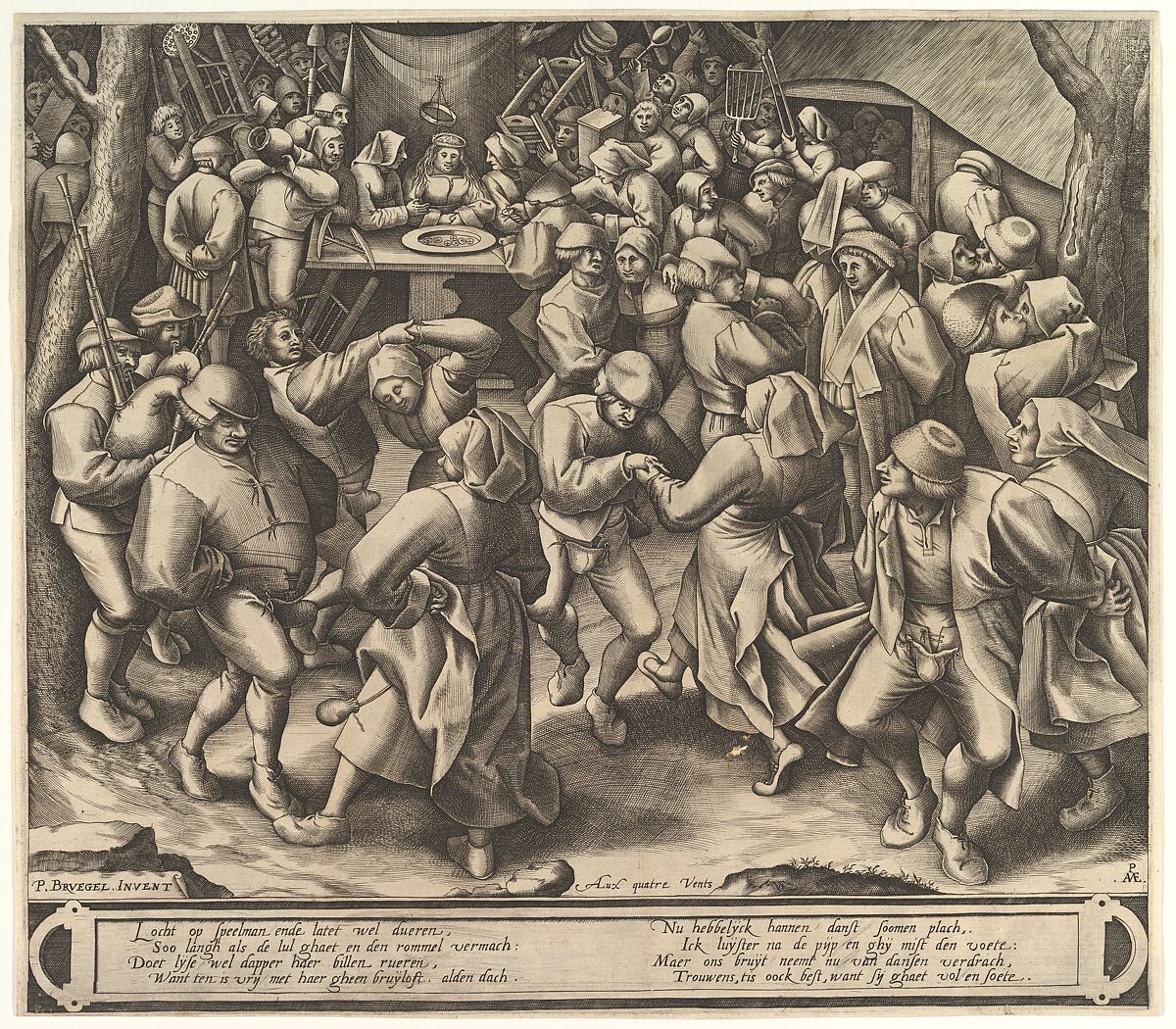 The Peasant Wedding Dance, Pieter van der Heyden (Netherlandish, ca. 1525–1569), Engraving; New Holl.'s first state of three 