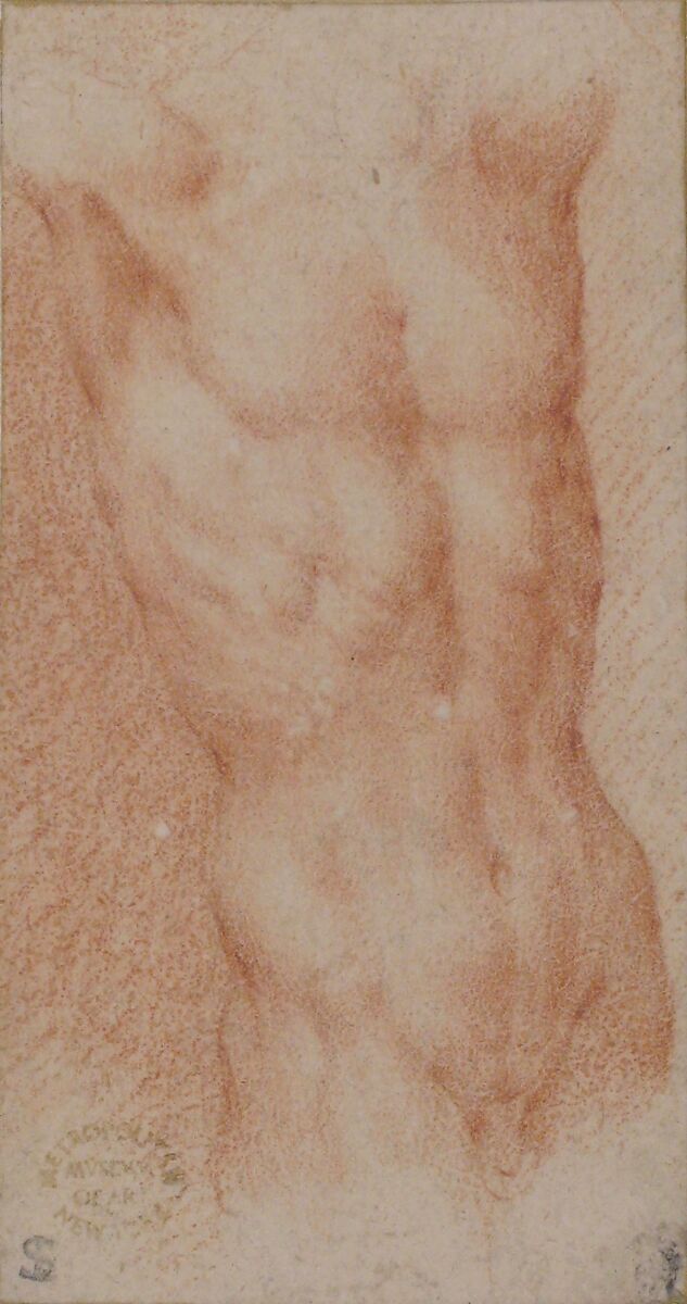 Male Nude Torso with Raised Arms, Parmigianino (Girolamo Francesco Maria Mazzola) (Italian, Parma 1503–1540 Casalmaggiore), Red chalk