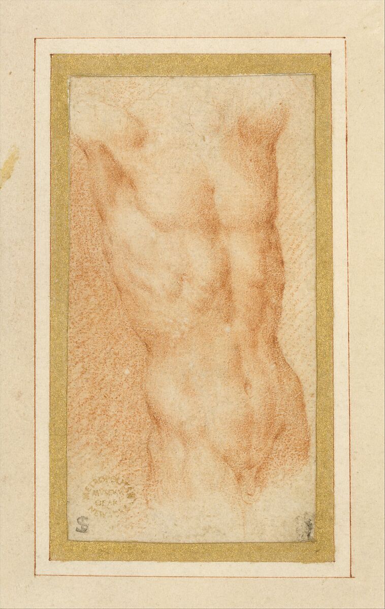 Male Nude Torso with Raised Arms, Parmigianino (Girolamo Francesco Maria Mazzola) (Italian, Parma 1503–1540 Casalmaggiore), Red chalk