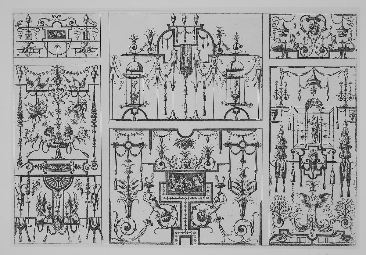 Grotesque Ornament Panel, Jacques Androuet Du Cerceau (French, Paris 1510/12–1585 Annecy), Etching 