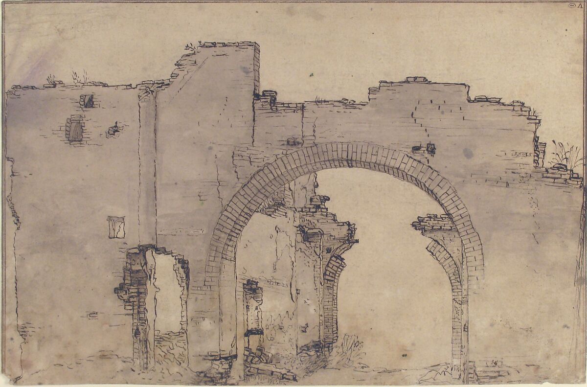 Study of Ruins, attributed to Filippo Napoletano (Filippo Angeli) (Italian, Rome ca. 1589–1629 Rome (?)), Pen and dark brown ink, brush and gray wash