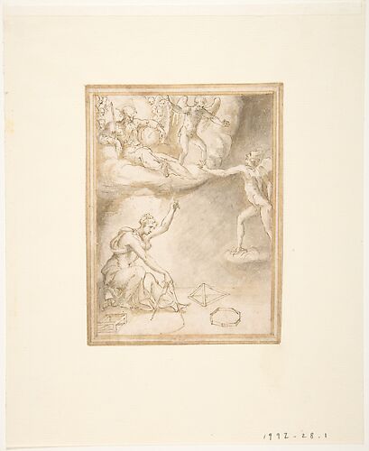 An Allegory: Female Figure with a Compass, God the Father Seated on Clouds, and a Demon