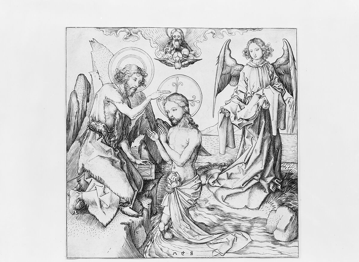 Baptism of Christ, Martin Schongauer (German, Colmar ca. 1435/50–1491 Breisach), Engraving