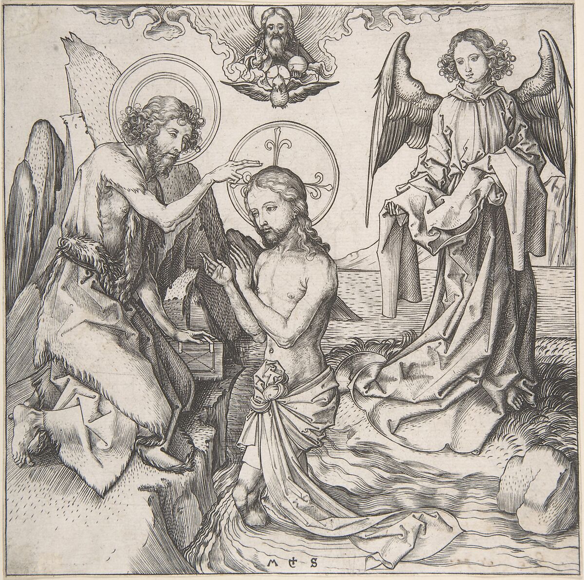 Baptism of Christ, Martin Schongauer (German, Colmar ca. 1435/50–1491 Breisach), Engraving