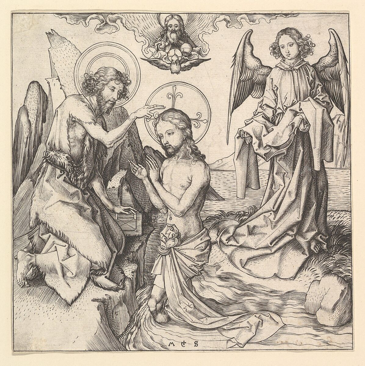 Baptism of Christ, Martin Schongauer (German, Colmar ca. 1435/50–1491 Breisach), Engraving 