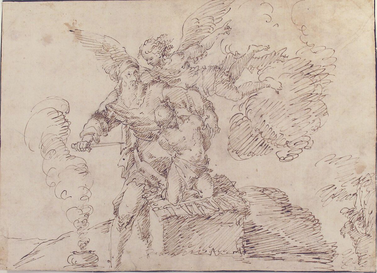 Abraham about to Sacrifice Isaac, attributed to Francesco Fracanzano (Italian, Monopoli 1612–1656 Naples (?)), Pen and brown ink, over traces of black chalk