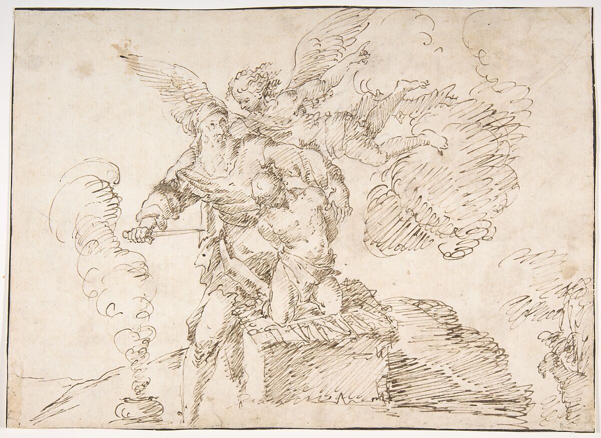 Abraham about to Sacrifice Isaac, attributed to Francesco Fracanzano (Italian, Monopoli 1612–1656 Naples (?)), Pen and brown ink, over traces of black chalk 