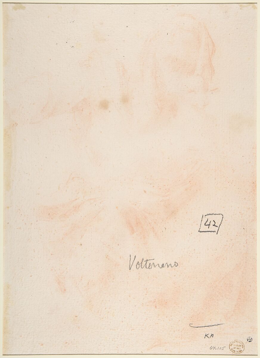 Allegorical Figure of Purity with a Unicorn (recto); Study for Drapery (verso), Baldassarre Franceschini (il Volterrano) (Italian, Volterra 1611–1690 Florence), Red chalk, highlighted with white chalk, on thick beige paper (recto); study for drapery in red chalk (verso)